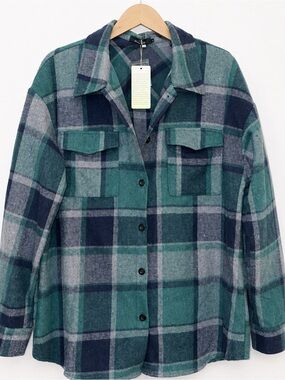 NWT Trendy Queen Teal Plaid Oversized Shacket